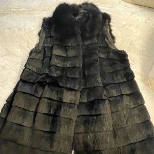 Black Rabbit and fox fur vest.  Mid thigh length.  La Fayette brand.  Stunning
